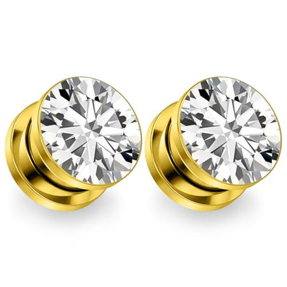 Astm F136 Titanium CZ Ear Gauges Screw Fit Flesh Tunnels Plugs Gauges Earring Expander Stretcher Ear Tunnels For Ears 10G 8G 6G 4G 2G 0G 00G Plug Earrings Body Piercing Jewelry For Women Men - color: 00G Gauges, Gold