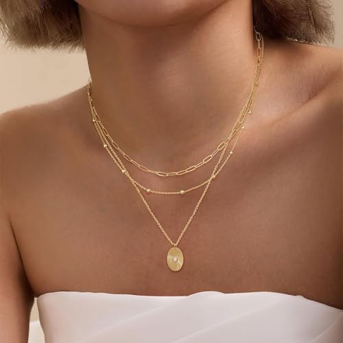 XIXINI Layered Necklaces for Women, Dainty Gold Necklace Stack 14k Gold Plated Layering Pendant Necklace Set Simple Statement Gold Necklaces for Women Trendy Fashion Waterproof Gold Jewelry - color: Gold-Set 6