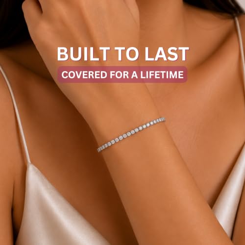 Tennis Bracelets for Women 2mm Dainty 14K Gold Plated CZ | 5A cubic zirconia, 4 prong sparkle, birthstone colors, 6.5-7.5 inches, fold over clasp, tarnish resistant, waterproof - color: Diamond-Like White