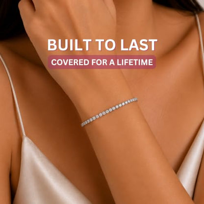 Tennis Bracelets for Women 2mm Dainty 14K Gold Plated CZ | 5A cubic zirconia, 4 prong sparkle, birthstone colors, 6.5-7.5 inches, fold over clasp, tarnish resistant, waterproof - color: Diamond-Like White