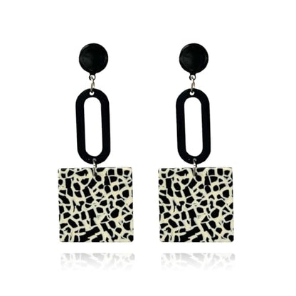 Retro Trendy Acrylic Multicolor Mottled Geometric Drop Earrings | Statement Dangle Jewelry for Women - color: white