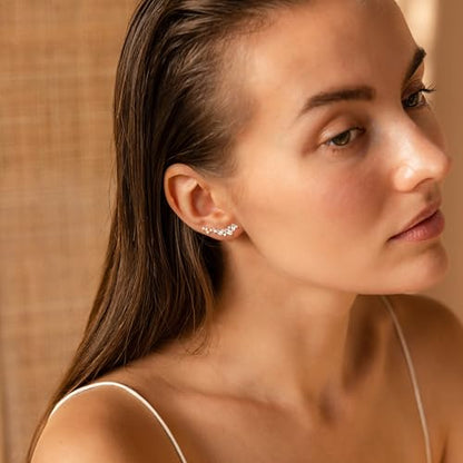 Star 14K Gold Plated Ear Cuff Earrings for Women Non Piercing, Dainty Silver Plated Clip on Cartilage Ear Cuff Non Pierced Trendy CZ Northstar Starburst Sparkling Climber Clawer Earring Jewelry - style: Cluster