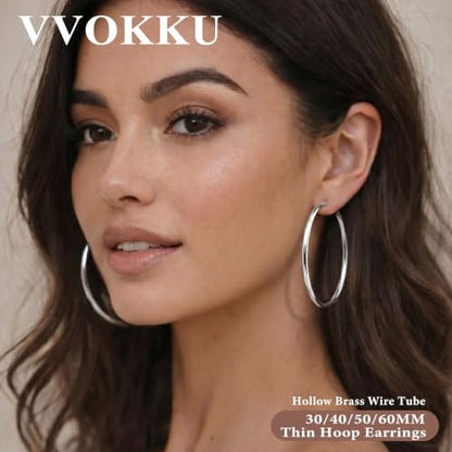 2MM S925 Sterling Silver Hoop Earrings Thin Gold Large Hoop Earring Lightweight Hypoallergenic Big Silver Thin Hoops Earring Gold Hoops Earrings for Women 30/40/50/60 MM - color: 60mm-Silver-1