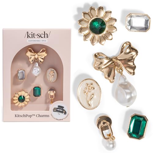 Kitsch KitschPop™Charm Sets – Interchangeable Charms For Hair Clips, Hair Brushes | Durable Assorted Cute Charms | Compatible with KitschPop™Hair Accessories - Vintage Emerald, 6pcs - color: Vintage Emerald