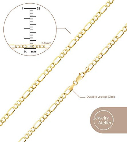 Jewelry Atelier Gold Chain Necklace Collection - 14K Solid Yellow Gold Filled Figaro Chain Necklaces for Women and Men with Different Sizes (2.8mm, 3.7mm, 4.7mm, 5.6mm) - style: 2.8mm width