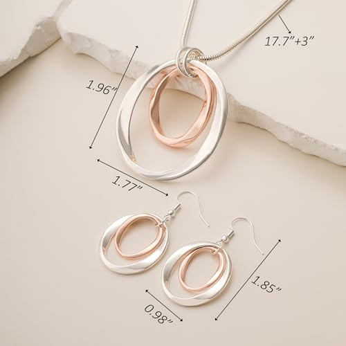 3 Circles Silver Hoop Earrings Necklace Set for Women Geometric Jewelry Set | 925 Silver Hypoallergenic Small Hoop Circle Geometry Textured Finish Minimalist Style Comfortable Wear - style: Gold and Silver Two Hoops