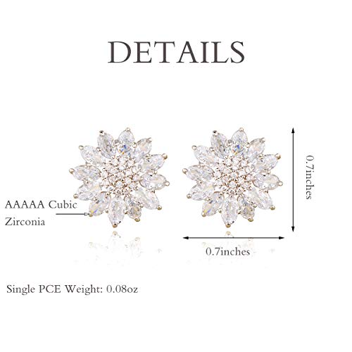 Crystal Flower Burst Stud Earirings - Big Sterling Silver CZ Cubic Zirconia Rhinestone Daisy Sunflower Floral Cluster Studs Bridal Wedding Party Prom Costume Jewelry for Bride Bridesmaids Women Birthstone Birthday Gift - color: Silver