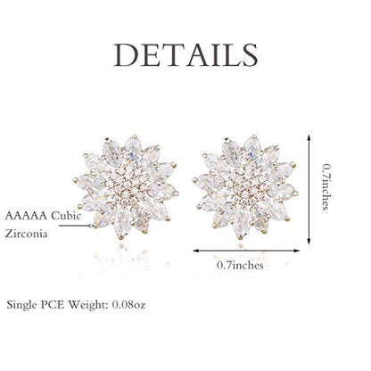 Crystal Flower Burst Stud Earirings - Big Sterling Silver CZ Cubic Zirconia Rhinestone Daisy Sunflower Floral Cluster Studs Bridal Wedding Party Prom Costume Jewelry for Bride Bridesmaids Women Birthstone Birthday Gift - color: Silver
