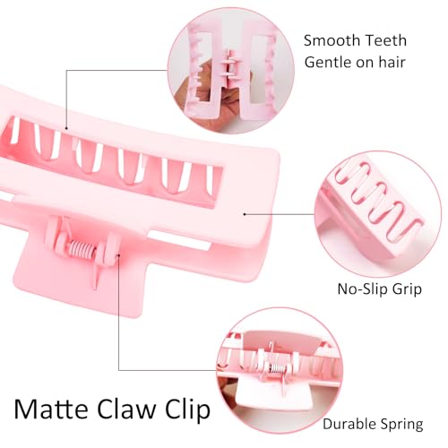 8pcs Hair Clips and Scrunchies Set for Women – 4 Non-Slip Matte Claw Clips, 4 Big Satin Scrunchies, Hair Accessories for Thick Thin Hair, Birthday/Party/Daily Use, Pink - color: Light Pink