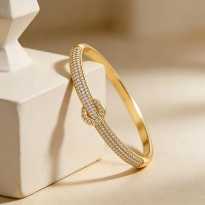 hotoo Gold Plated Bangle Bracelet for Women - style: Gold Clasp with Diamond Accent
