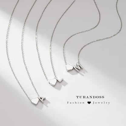 Turandoss Heart Initial Necklace for Women Teen Girls - 18K Gold Plated Letter A-Z Pendant Necklace Dainty Heart Necklaces Tiny Initial Necklaces Birthday Gifts for Women Jewelry - color: Silver, style: B