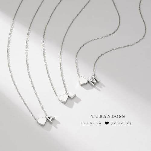 Turandoss Heart Initial Necklace for Women Teen Girls - 18K Gold Plated Letter A-Z Pendant Necklace Dainty Heart Necklaces Tiny Initial Necklaces Birthday Gifts for Women Jewelry - color: Silver, style: A.