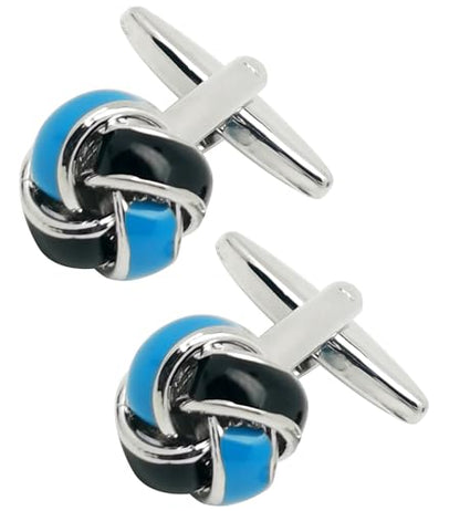 Knot Cufflinks in Gift Box Cuff Links for Men Lady Daily Wear Shirt | Men's Women Cufflink Set Jewelry for Wedding Party Prom Office Formal or Casual Business Tuxedo Dress, Easy to Put on - style: Black & Blue Knot