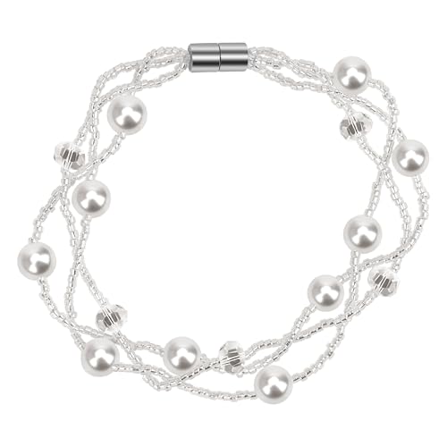 Coolrunner Ladies Faux Pearls Accent Off White Stretch Wrist Bracelet Jewelry (Pearl style3) - style: Style 3