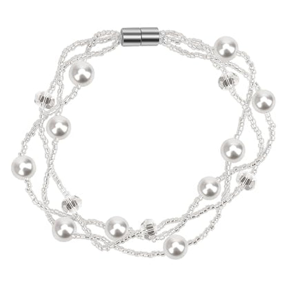 Coolrunner Ladies Faux Pearls Accent Off White Stretch Wrist Bracelet Jewelry (Pearl style3) - style: Style 3