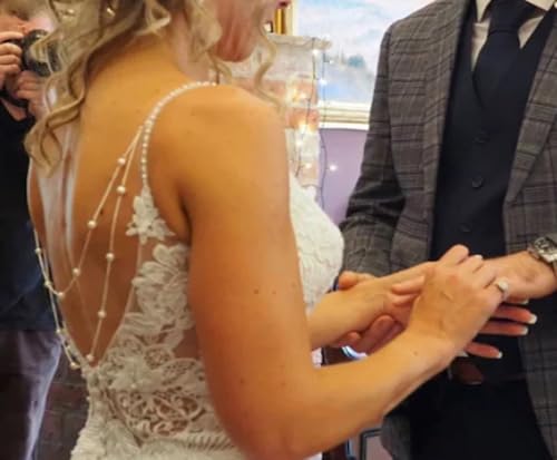 Pearl Back Chain Necklace Wedding Bridal Silver Gold Layered Backdrop Body Chain for Women Backless Dress - color: Silver