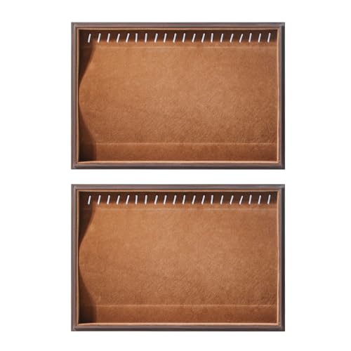 Wood Jewelry Organizer Tray, Necklace Display (Brown, 2Pc, 20-Hook) | Stackable Jewelry Display, Necklace Holder, Tangle-Free Necklace Stand, Pendant Organizer - size: 20 Hooks Necklace+20 Hooks Necklace