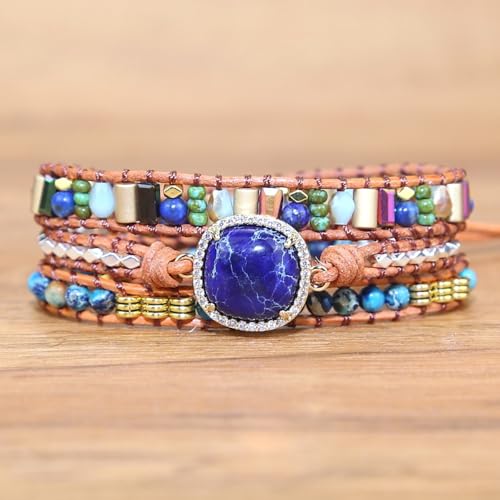 Women Wrap Bracelets Boho Natural Stone Jasper Turquoises Strand Bracelet Jewelry Collection - color: Navy