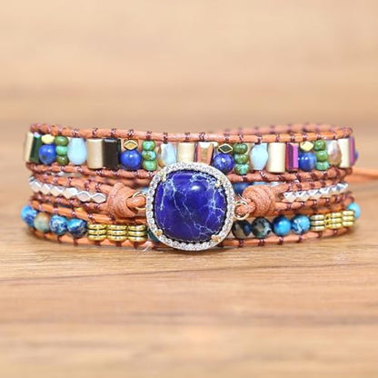 Women Wrap Bracelets Boho Natural Stone Jasper Turquoises Strand Bracelet Jewelry Collection - color: Navy