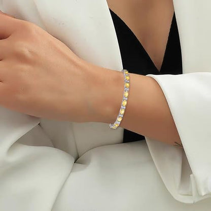 Crysdue Wedding Bridal Bracelets for Brides, Cubic Zirconia Tennis Birthstone Jewelry Gift for Women Prom - style: C_Yellow 8“
