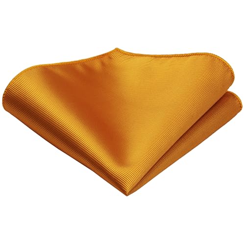 GUSLESON 3.15"（8cm） Solid Color Necktie and Pocket Square Cufflinks Sets For Men + Gift Box - color: Dark Gold