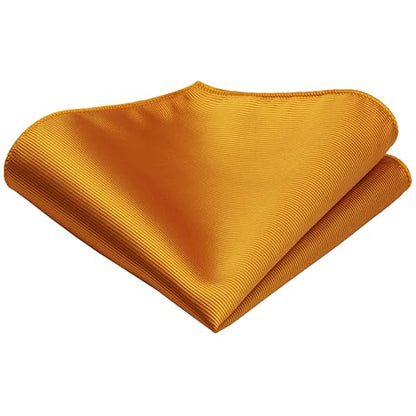 GUSLESON 3.15"（8cm） Solid Color Necktie and Pocket Square Cufflinks Sets For Men + Gift Box - color: Dark Gold