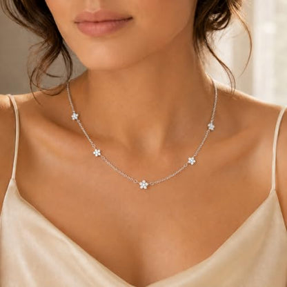 Dainty Silver Gold Necklaces for Women Cute Station Choker Simulated Diamond Necklace Simple Layering CZ Necklace Trendy Jewelry Gifts - color: Silver, style: Star