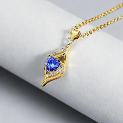 Birthstone Necklace for Women, 14K Gold Plated Heart Cubic Zirconia Pendant, Dainty Birthstone Jewelry Necklace Gifts for Birthday, Valentine’s Day Mother's Day - color: September-Sapphire