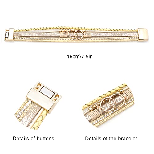 Multi-layer Leather Bracelets Multi-strand Wrap Bracelets Handmade Braided Rope Cuff Bangle with Magnetic Buckle Jewelry - color: Circle