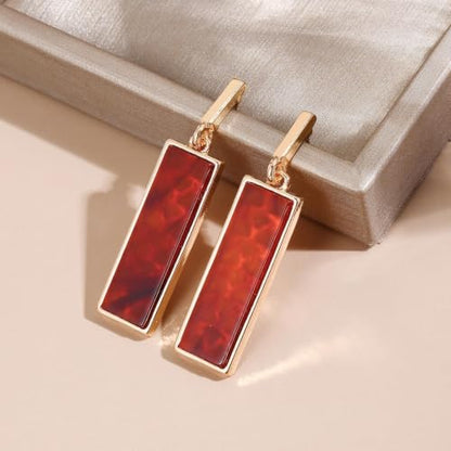 Coiris Rectangle Earrings for Women Geometric Stud Dangle Drop Jewelry Lightweight Colorful Print Statement Accessories - color: Brown