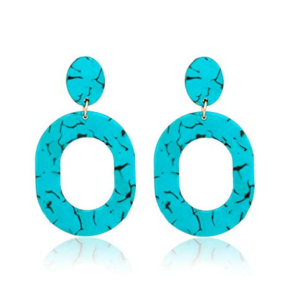 Acrylic Earrings For Women Statement Geometric Earrings Resin Acetate Drop Dangle Earrings Mottled Hoop Earrings Fashion Jewelry - color: turquoise