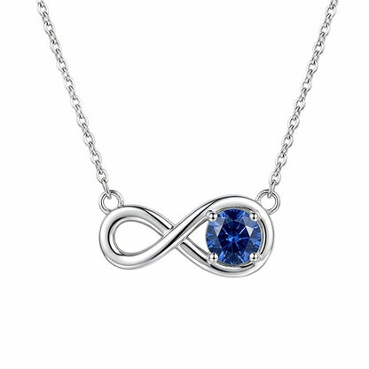 925 Sterling Silver Infinity Necklace for Women, Round Blue Cubic Zirconia Infinity Pendant Necklace, September Birthstone Jewelry