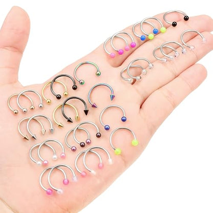 20/18/16/14G Horseshoe Septum Nose Lip Rings Smile Piercings 6/8/10/12/14/16mm Cartilage Helix Daith Earrings Surgical Steel Jewelry for Women Men - size: 16g*1/2in(12mm)