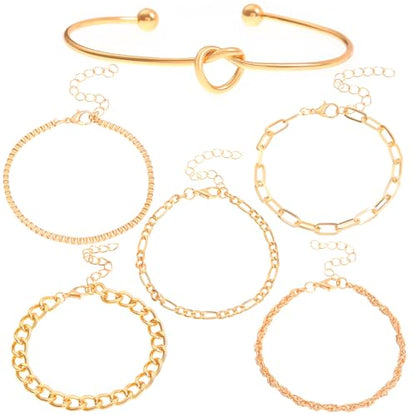 Alegend 14K Gold Plated Stackable Multilayer Bracelets + Titanium Steel(Not Rust, Resist Corruption, Easily Clean) 18K Gold Plated Single Bracelets - color: 14K Gold Plated Six-Layered