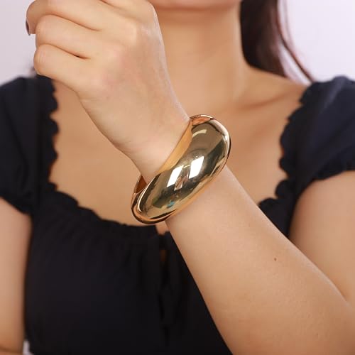 Gold Plated Cuff Bracelet Hammered Open Wrist Cuff Wide Chunky Bangle Statement Bracelets for Girls
