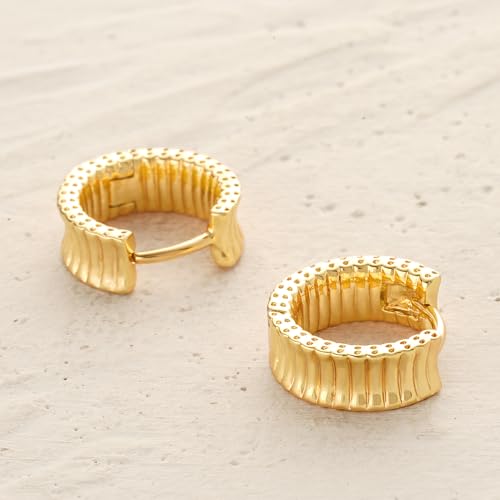 MYEARS Women Earrings Gold Huggie Hoop 14K Small Simple Hypoallergenic Everyday Jewelry - style: Frill Trough Band