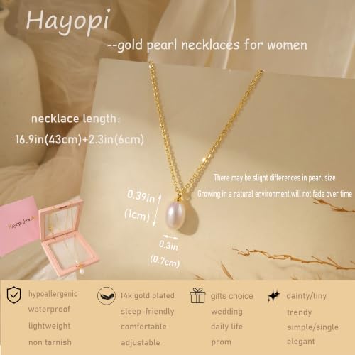 Pearl Necklaces for Women,Dainty Gold Pendant Necklaces Waterproof Jewelry | 14K Gold Plated Pearl Necklaces,Dainty Elegant Wedding Necklace,Small Cute Adjustable Minimalist Necklace,Non Tarnish Jewelry - color: GOLD-1