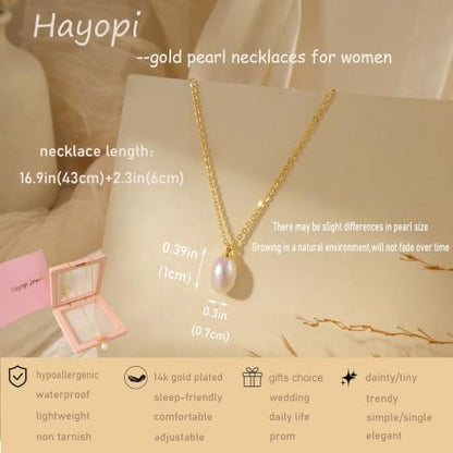 Pearl Necklaces for Women,Dainty Gold Pendant Necklaces Waterproof Jewelry | 14K Gold Plated Pearl Necklaces,Dainty Elegant Wedding Necklace,Small Cute Adjustable Minimalist Necklace,Non Tarnish Jewelry - color: GOLD-1