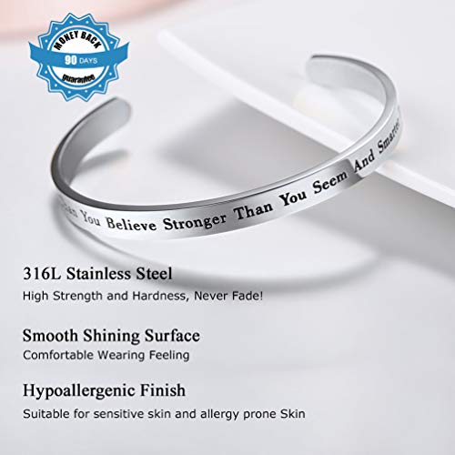 PROSTEEL Stainless Steel Cuff Bracelet You Are Braver Stronger And Smarter Men Women Faith Scripture Christmas Gift Inspirational Cuff Bangle Adjustable