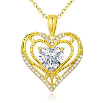 KQ&TTENG Heart Necklaces for Women 14K Gold Plating Hearts Necklace CZ Romantic Rose Pendant Mothers Day Anniversary Birthday Gift for Wife Mom Her - style: 13-Filigree Heart Necklace