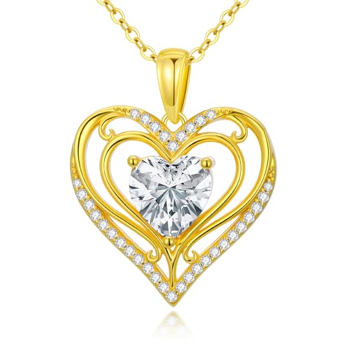 KQ&TTENG Heart Necklaces for Women 14K Gold Plating Hearts Necklace CZ Romantic Rose Pendant Mothers Day Anniversary Birthday Gift for Wife Mom Her - style: 13-Filigree Heart Necklace