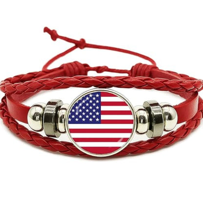 World Cup National Team Soccer Fan Bracelet – Faux Leather – Sports Fashion Jewelry - color: USA Red