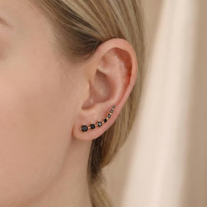 Reffeer Solid 925 Sterling Silver 7 Crystals Cuff Earrings Climber for Women Crawler Earrings Wraps - color: D-Yellow-Black CZ