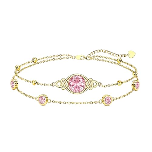 Midari 18K Gold Irish Infinity Celtic Knot Birthstone Layed Anklet Bracelet with 12 Months Birthstone Birthday Jewelry Gifts for Women Mom - color: 10-Rose, size: Anklet 9"-11"