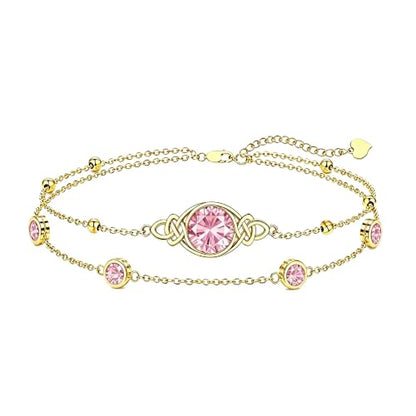 Midari 18K Gold Irish Infinity Celtic Knot Birthstone Layed Anklet Bracelet with 12 Months Birthstone Birthday Jewelry Gifts for Women Mom - color: 10-Rose, size: Anklet 9"-11"