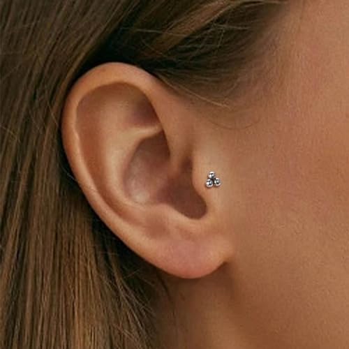 Lantine 16g CZ Crawler Flat Back Stud Earrings Set G23 Titanium Cartilage Tragus Daith Helix Piercing Jewelry 20g Flat Screw 2nd 3rd Lobe FlatBack Earrings - color: Ball, size: 16g 10mm