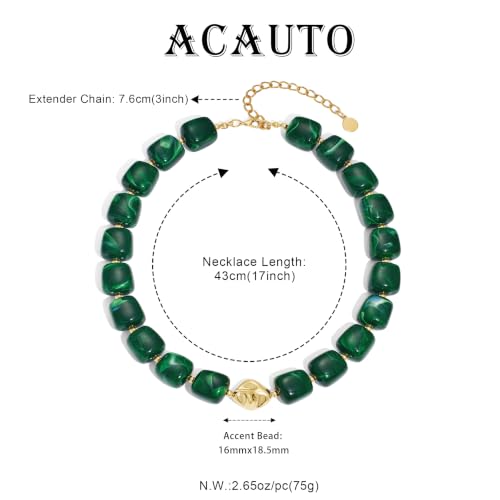 Chunky Beaded Necklace for Women,Square Resin beads boho Choker Necklace with gold-tone spacers,Fashion Trendy Summer Beach Party Necklaces Handmade Surfer Beach Necklaces Jewelry Gifts - color: Dark-Green