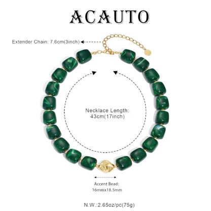 Chunky Beaded Necklace for Women,Square Resin beads boho Choker Necklace with gold-tone spacers,Fashion Trendy Summer Beach Party Necklaces Handmade Surfer Beach Necklaces Jewelry Gifts - color: Dark-Green