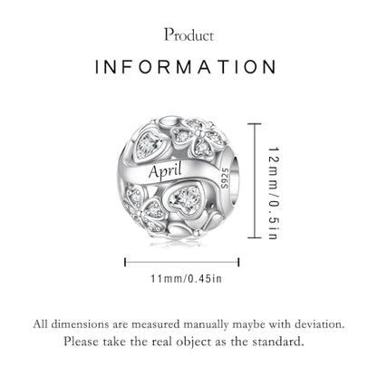 925 Sterling Silver Lucky Clover Birthstone Charms for Bracelets Dangle Pendant with 5A Cubic Zirconia Compatible Pandora Bracelets, Ladies Birthday Gift - style: 4-April