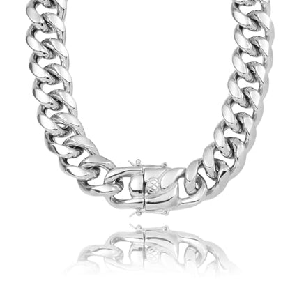 SDA Wide Chunky Gold Chain Necklace - Heavy and Waterproof 316L Surgical Steel with 18K Gold Plating for Modern Men and Women into Hip Hop Fashion - color: B1751-22mm-White Gold